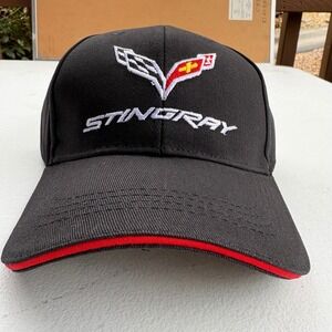 Corvette Stingray Hat Black Embroidered Baseball Cap Adjustable C7 Logo Mens
